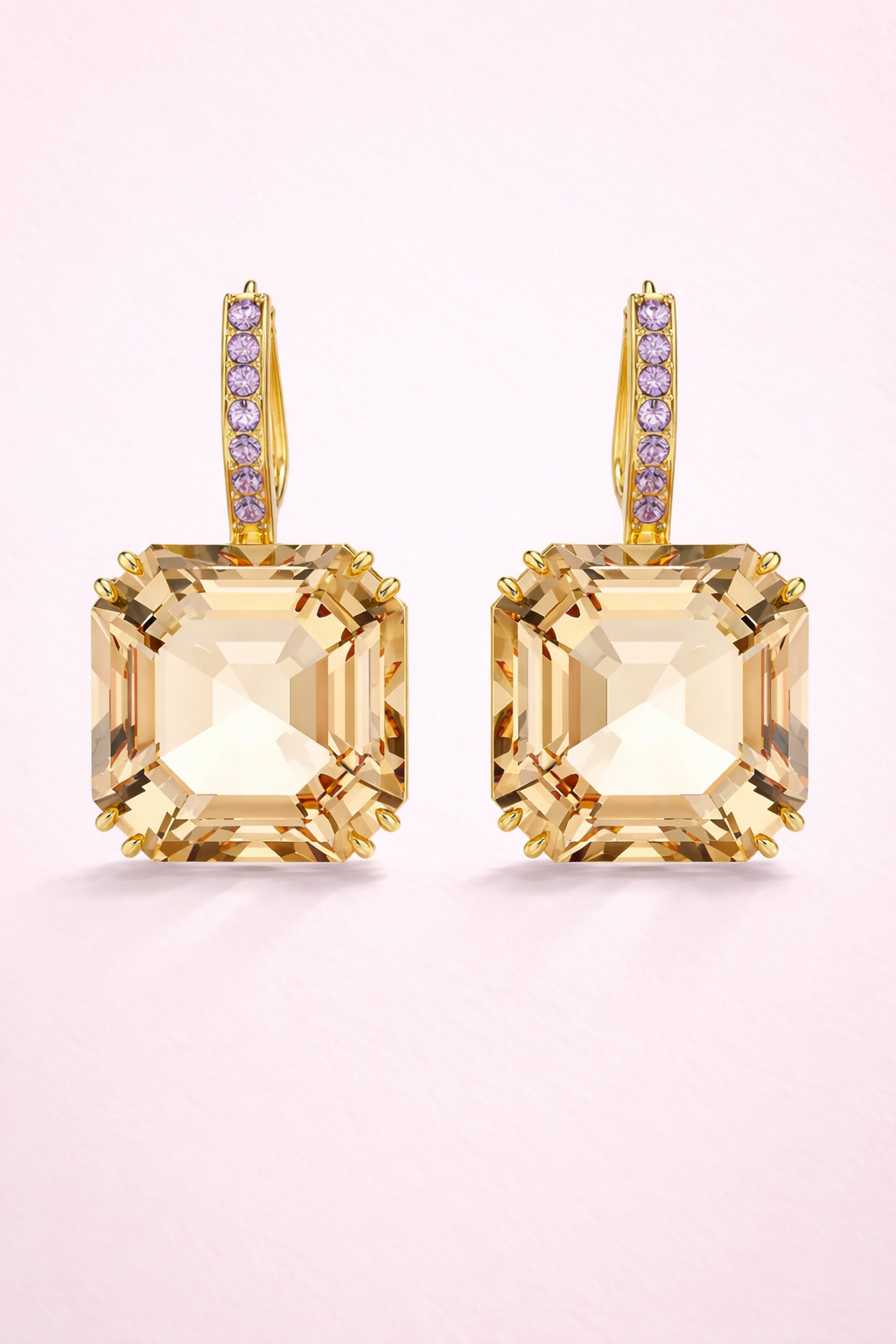 Aretes de cristal cuadrados champagne/morados