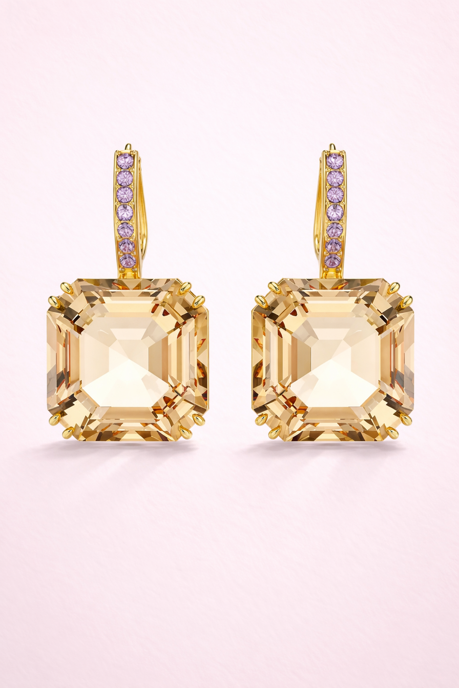 Aretes de cristal cuadrados champagne/morados