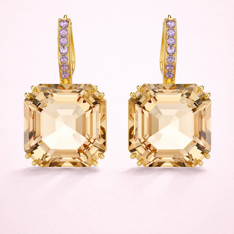 Aretes de cristal cuadrados champagne/morados