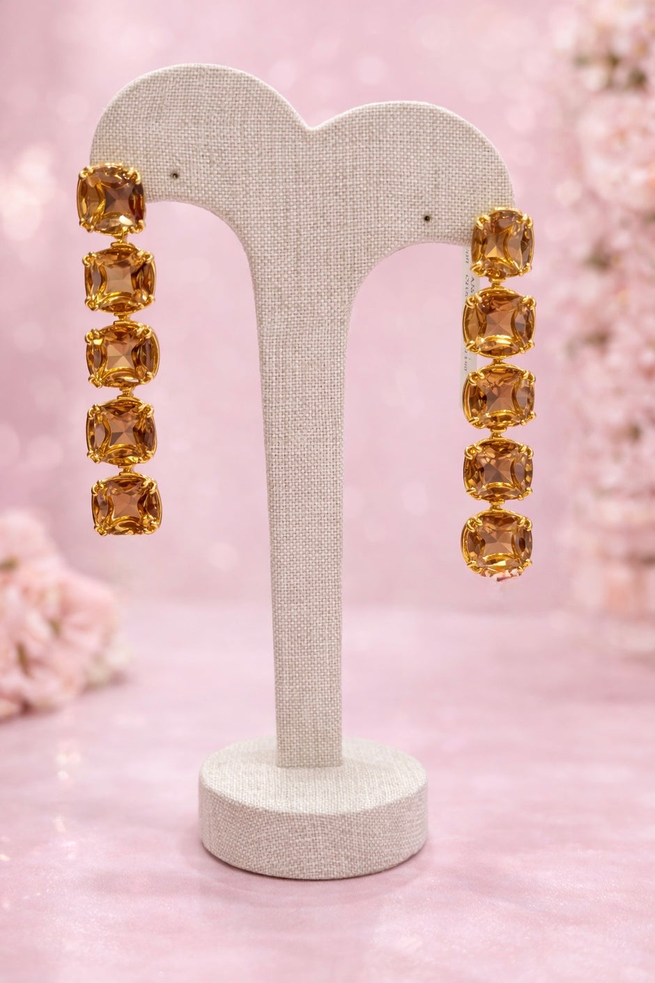 Aretes largos de cristal champagne