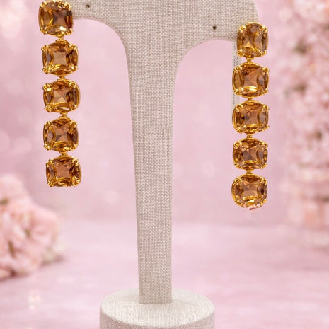 Aretes largos de cristal champagne