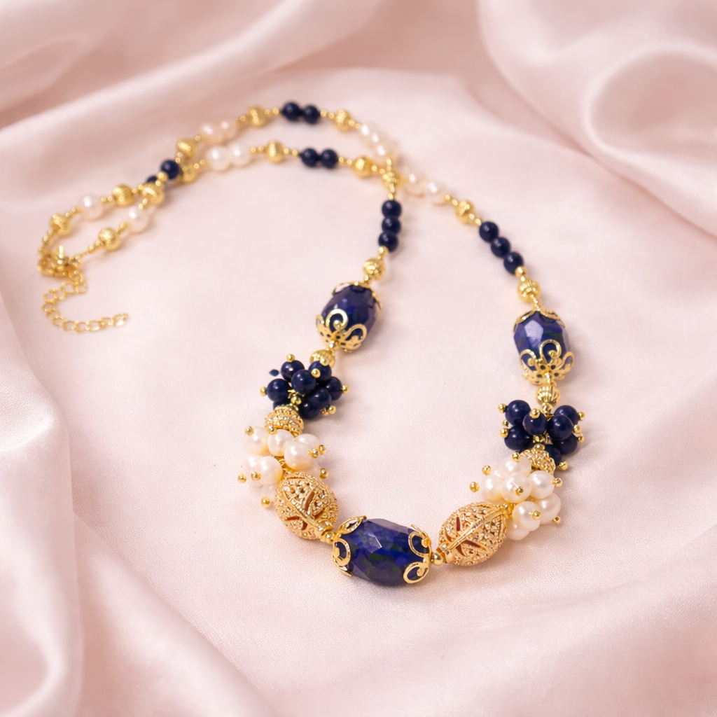 Collar lapislázuli y perlas