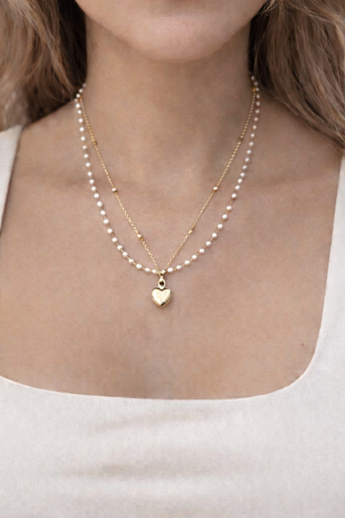Collar Doble Encanto Perla & Corazón