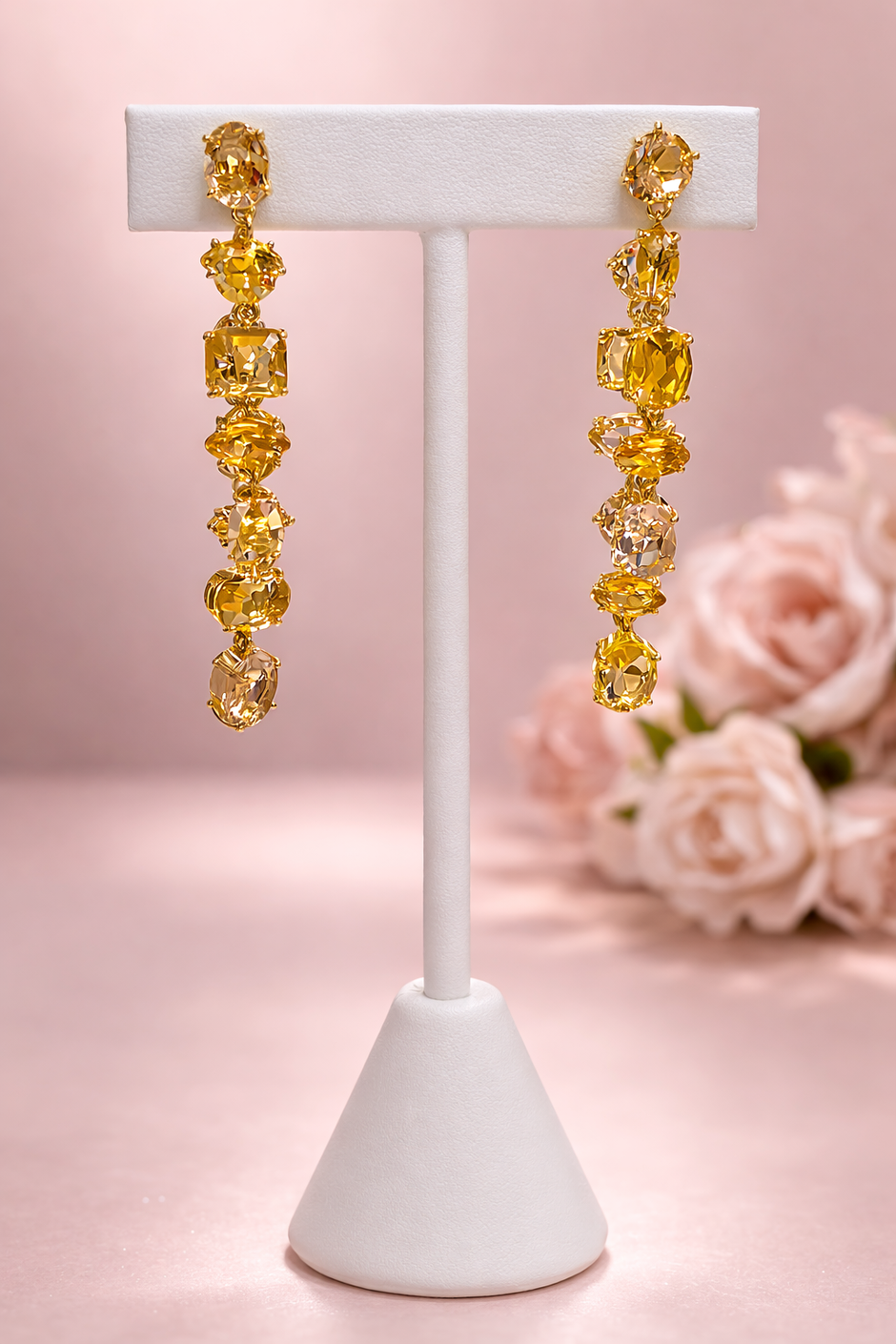 Aretes cristales asimétricos amarillos