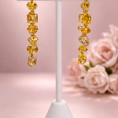 Aretes cristales asimétricos amarillos