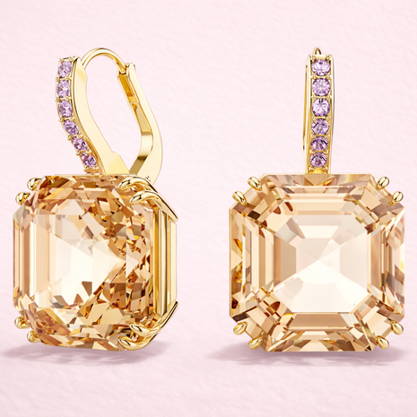 Aretes de cristal cuadrados champagne/morados