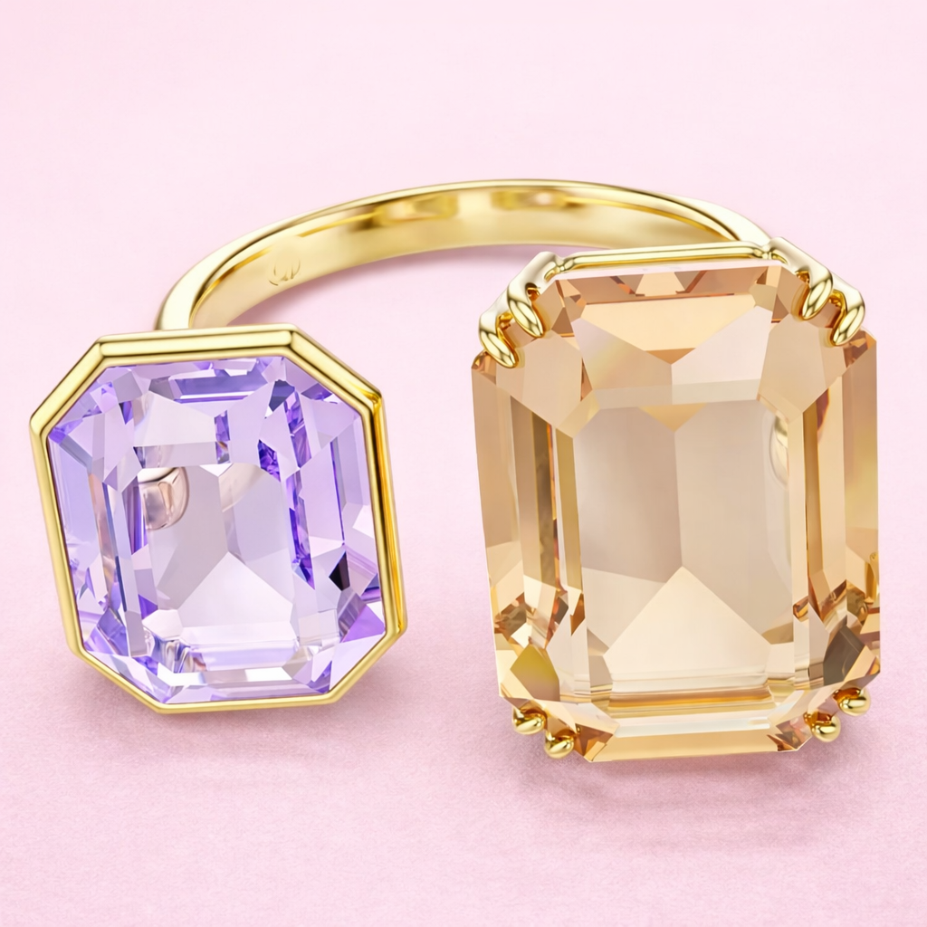 Anillo de cristal champagne/morado