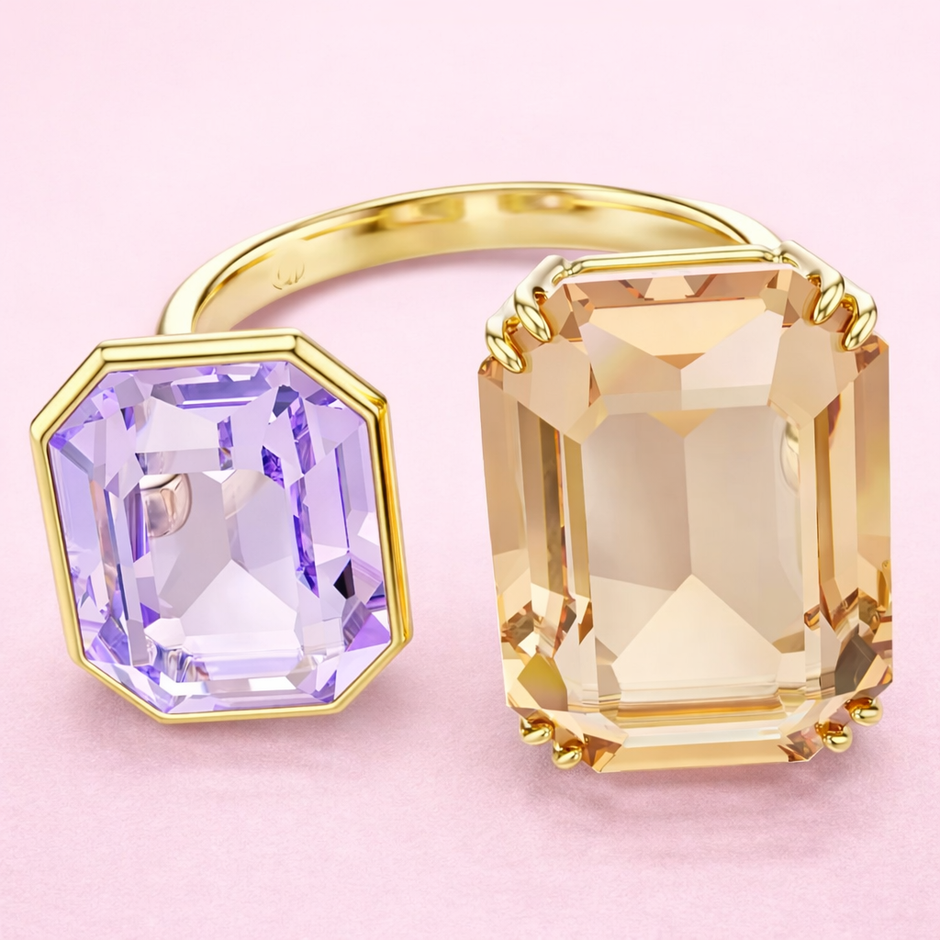 Anillo de cristal champagne/morado