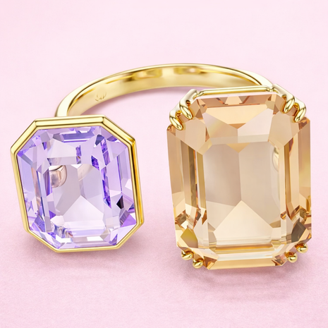 Anillo de cristal champagne/morado