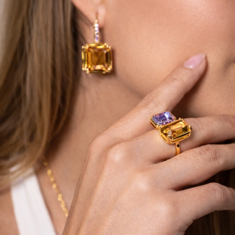 Anillo de cristal champagne/morado