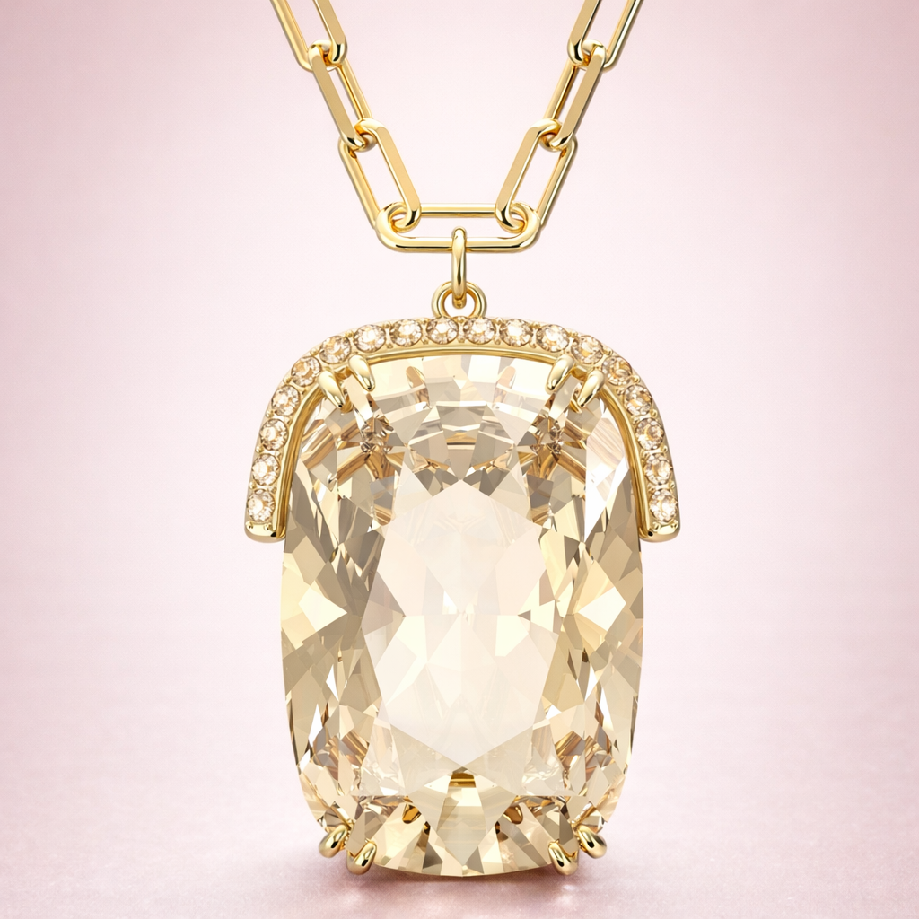Dije octagonal champagne con detalles en cristales blancos
