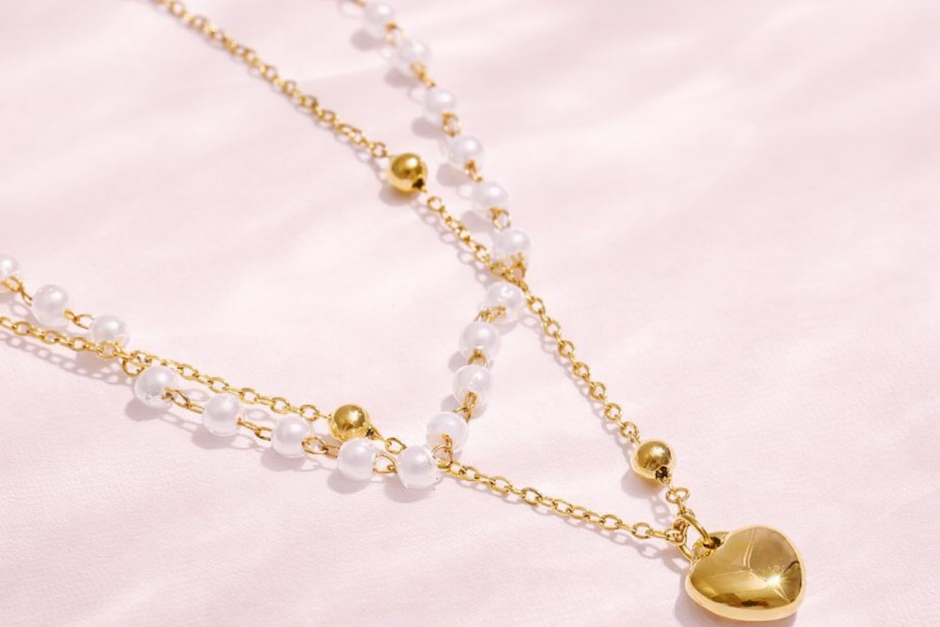 Collar Doble Encanto Perla & Corazón