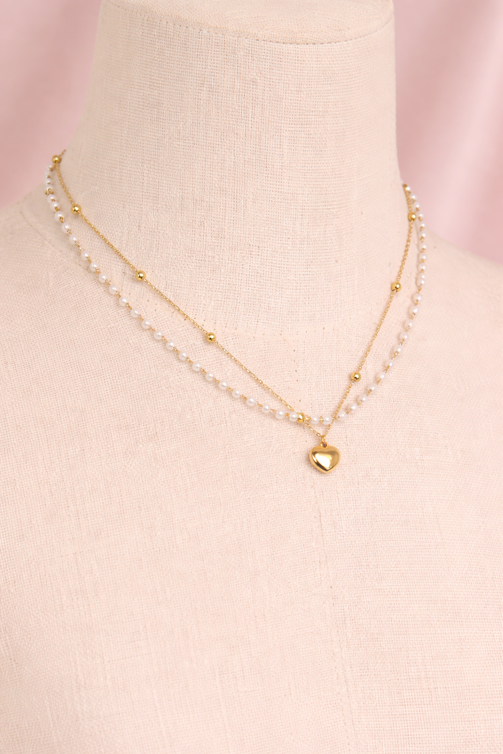 Collar Doble Encanto Perla & Corazón