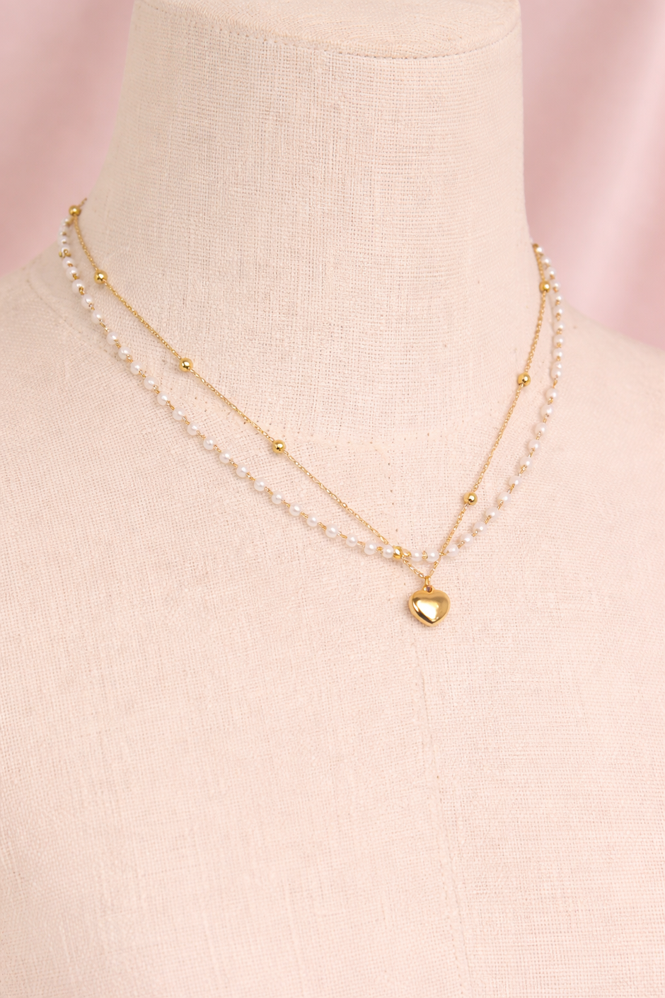 Collar Doble Encanto Perla & Corazón