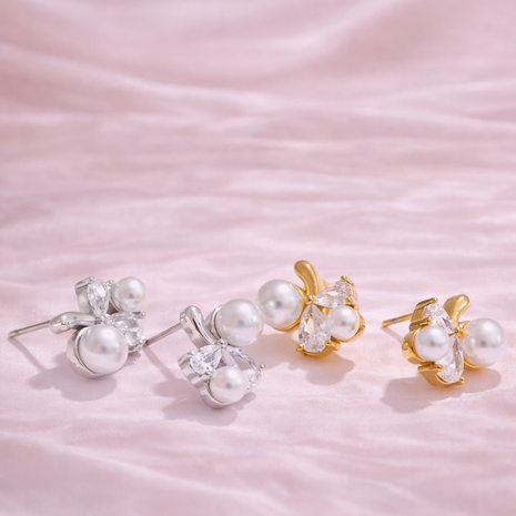 Aretes de acero inoxidable combinación de perlas con Zirconia