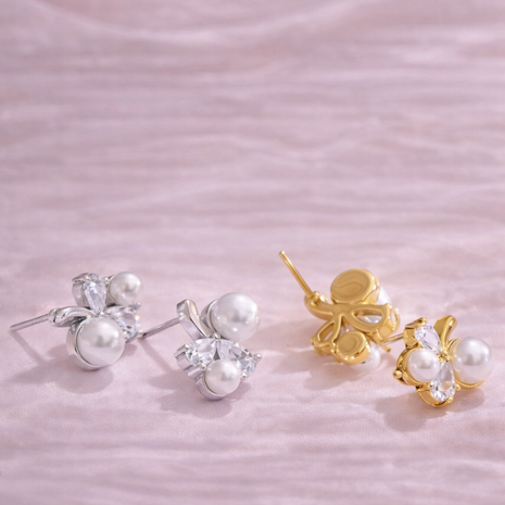 Aretes de acero inoxidable combinación de perlas con Zirconia