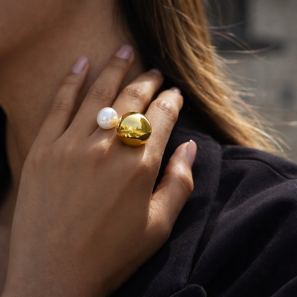 Anillo Dúo Esfera Perla