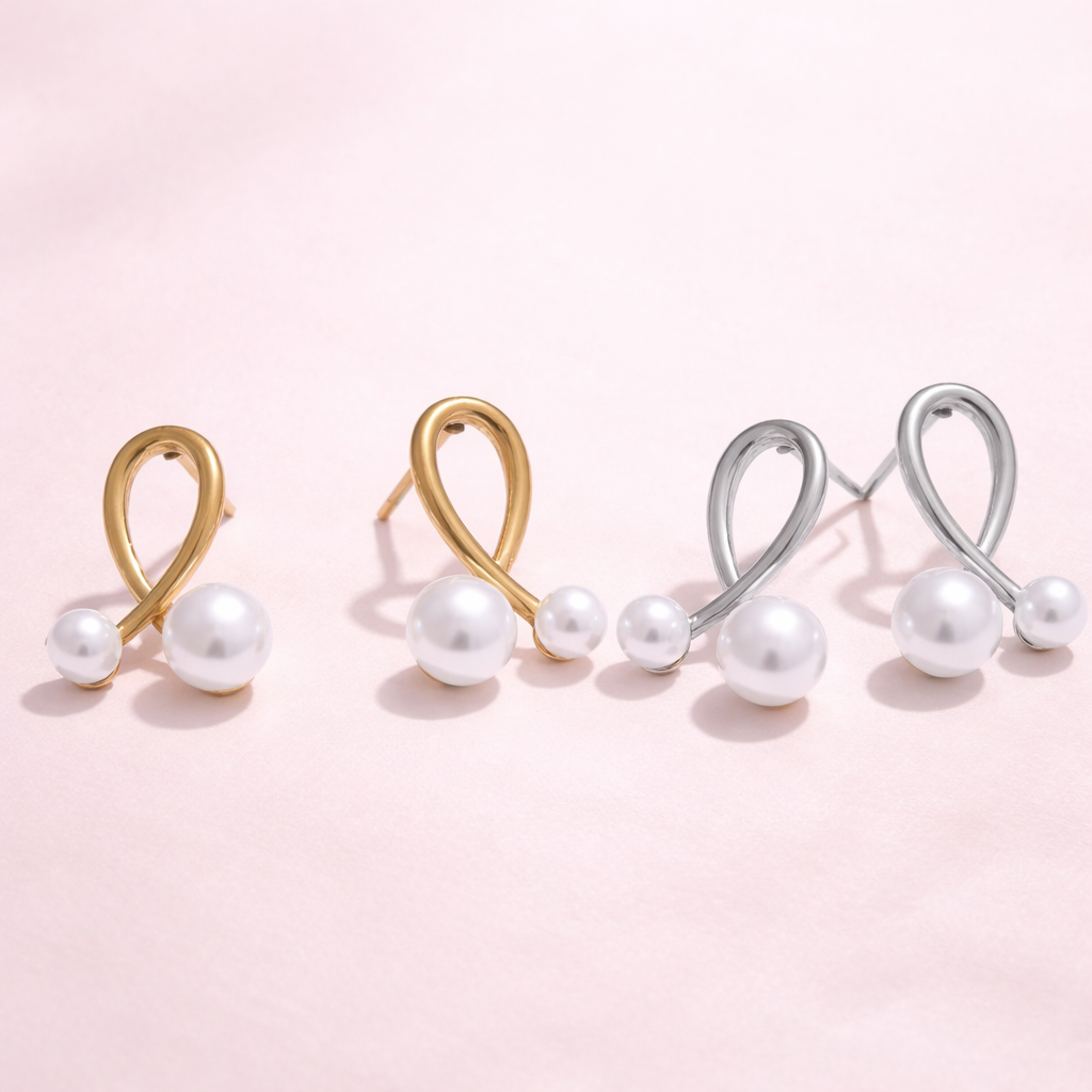 Aretes Lazo Perla Doble