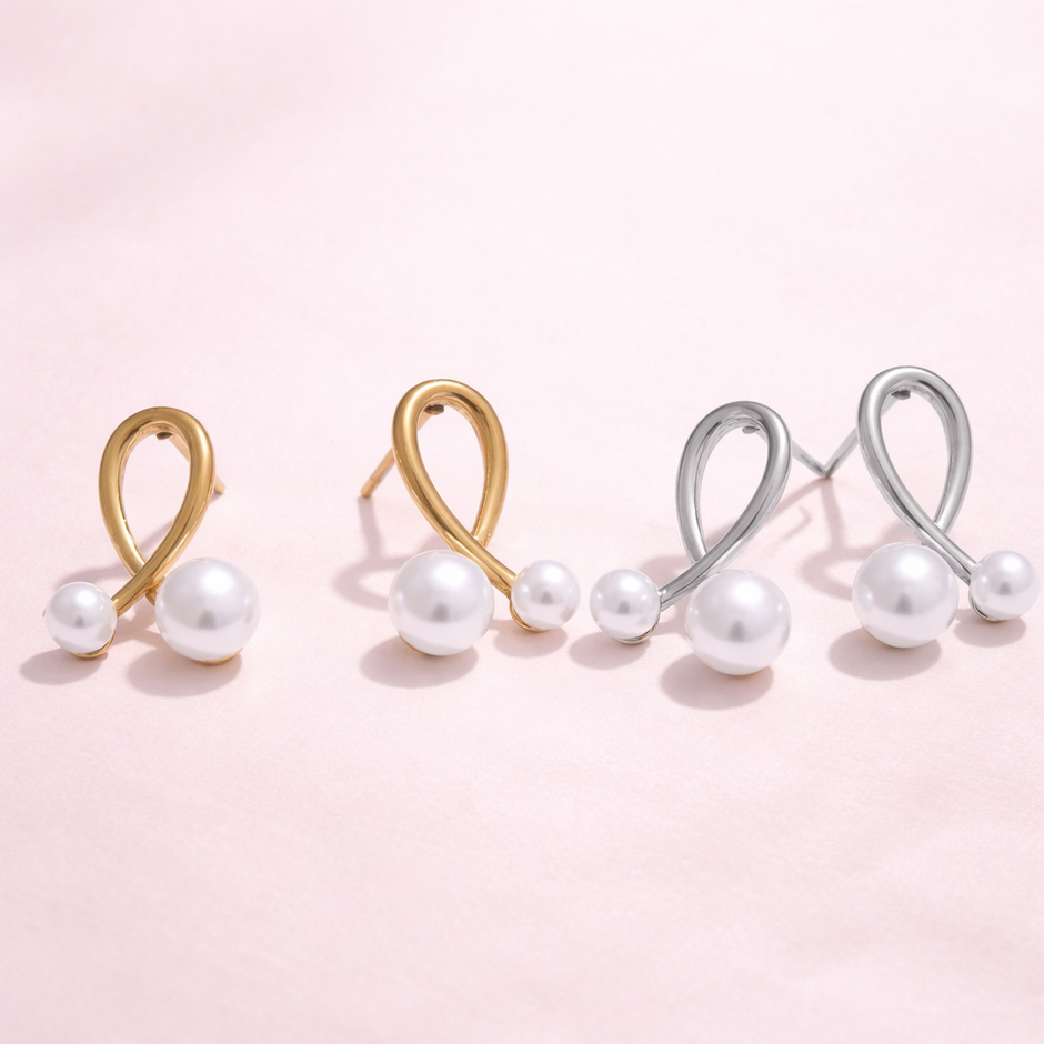 Aretes Lazo Perla Doble