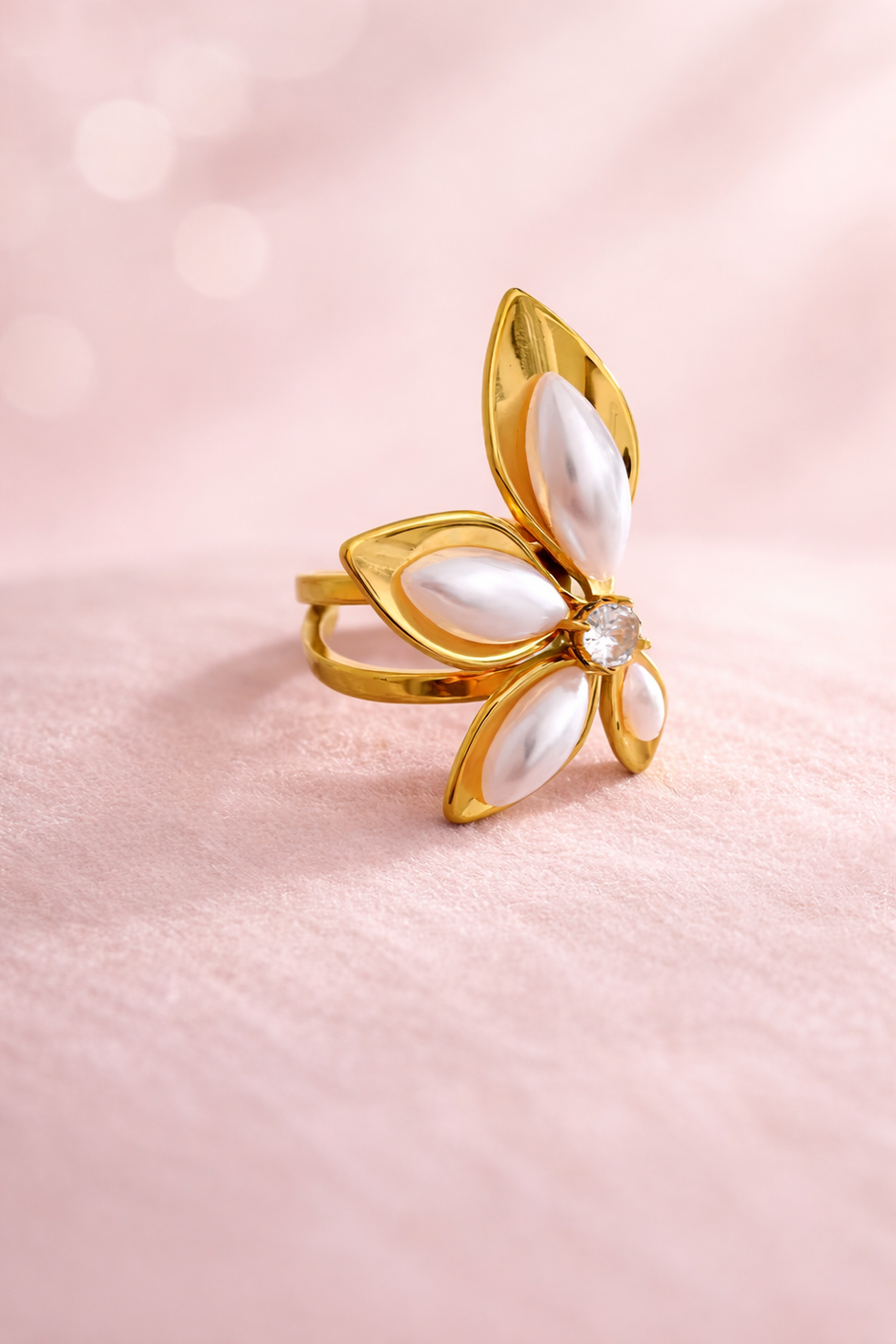 Anillo Mariposa Perla dorada