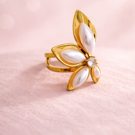 Anillo Mariposa Perla dorada