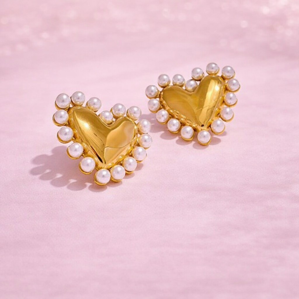 Aretes corazón perla