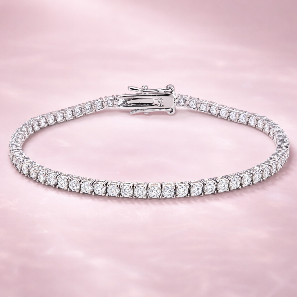 Pulsera de 2 mm con piedra moissanita montada en plata fina
