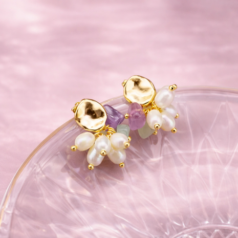 Aretes Perla con cuarzos