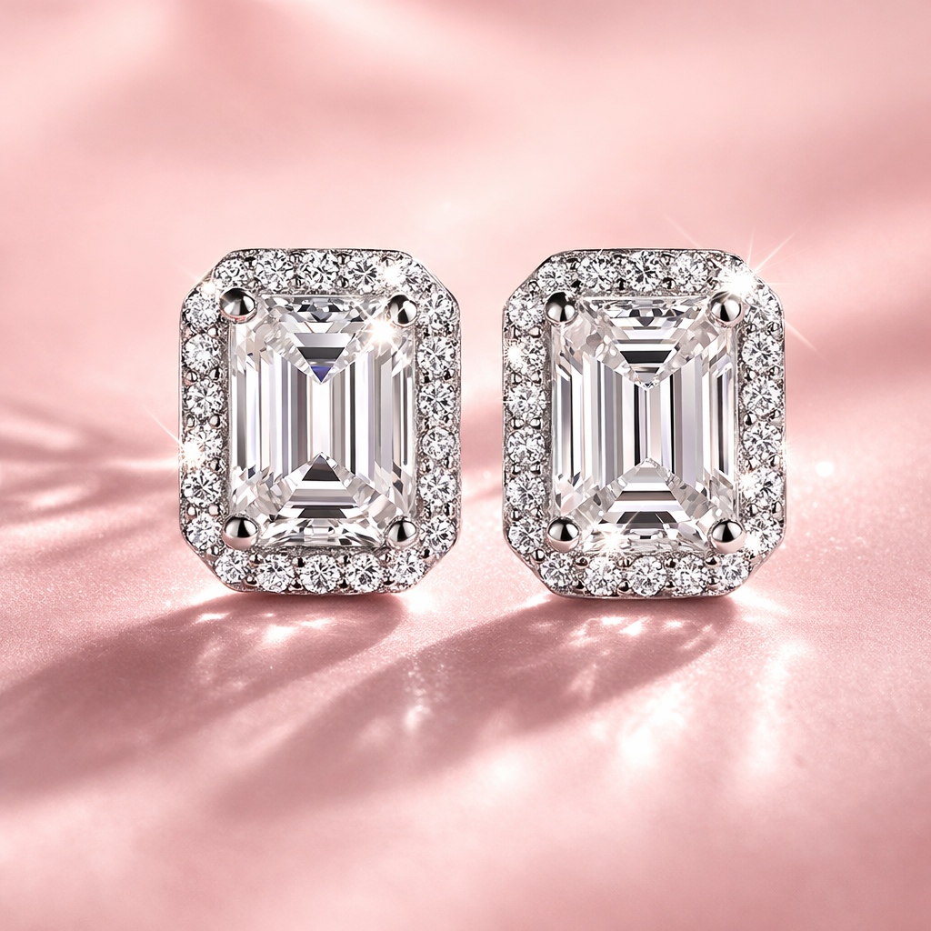 Aretes Radiant & Esmerald Halo