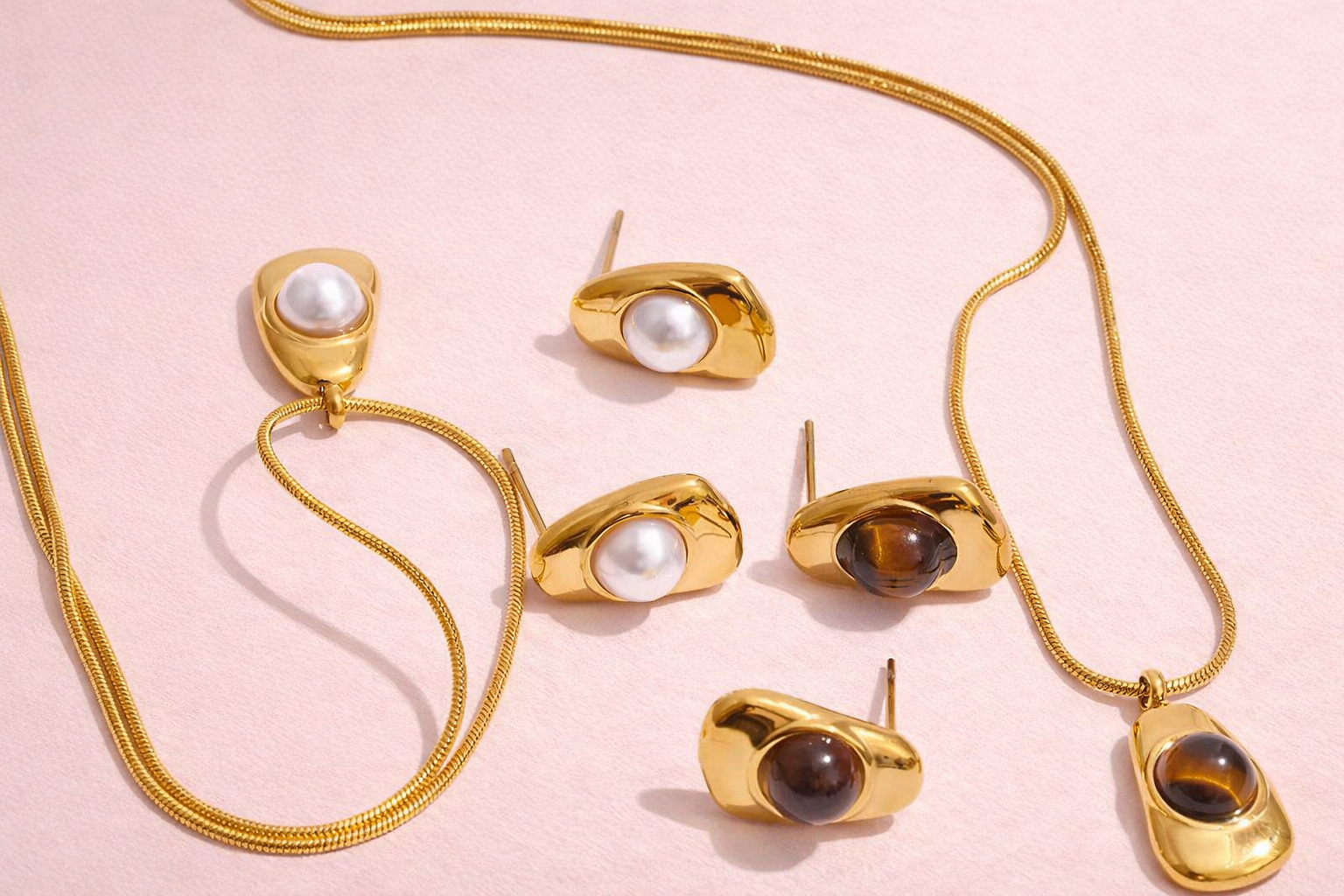 Set ojo de tigre/perla