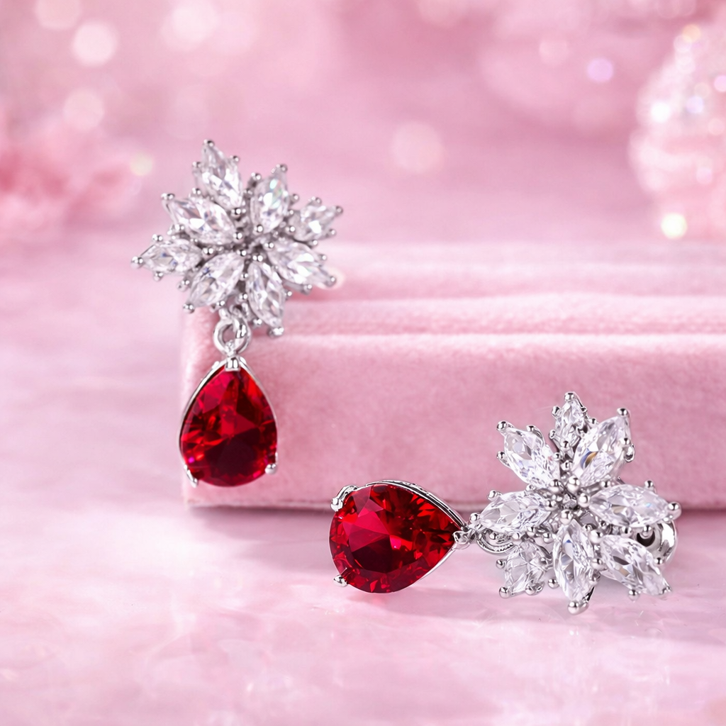 Aretes Drop Rubí
