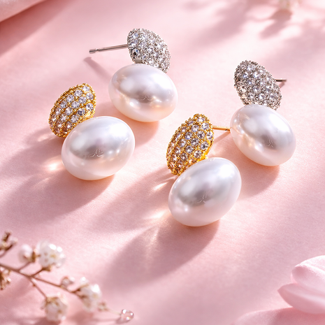 Aretes Perla y zirconias