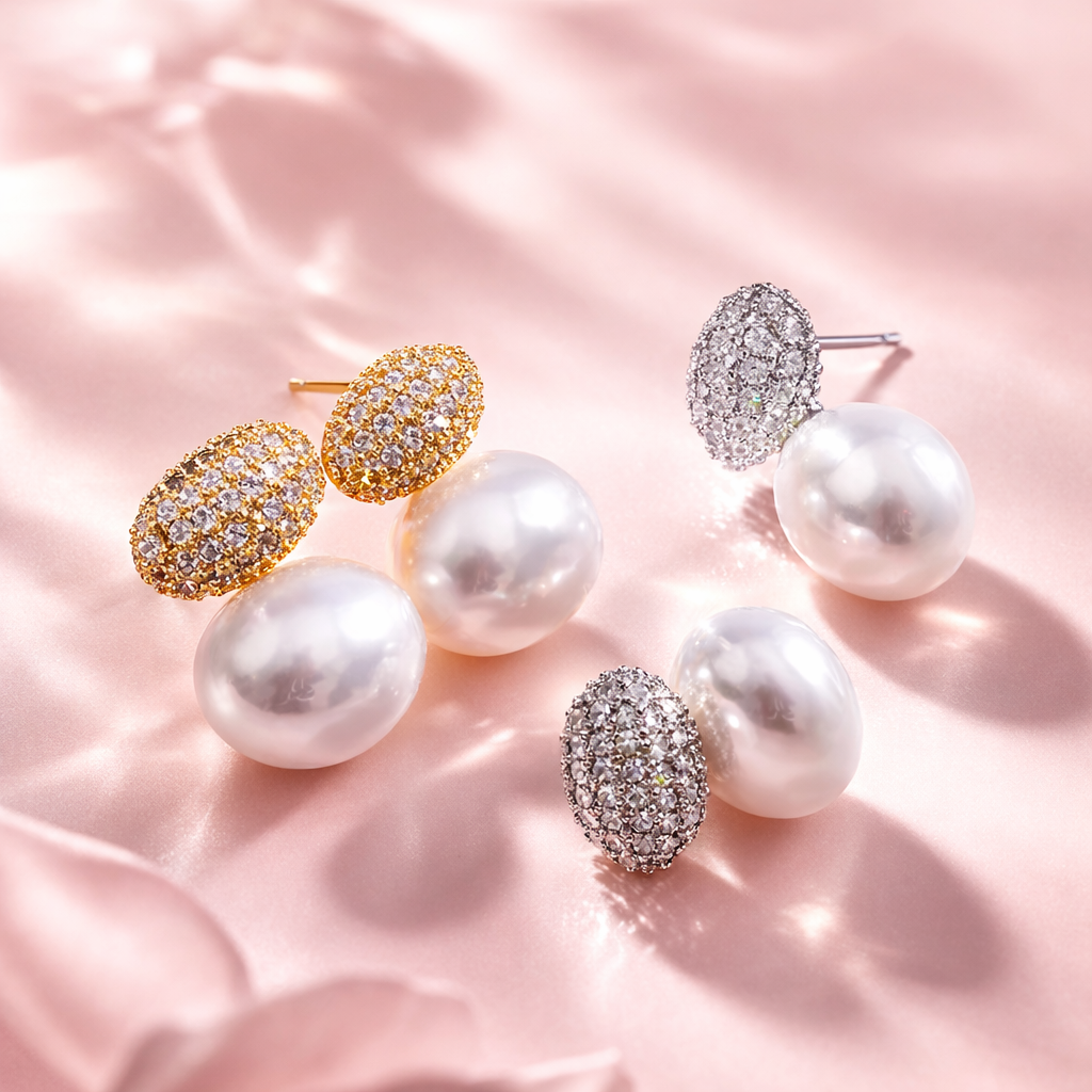 Aretes Perla y zirconias
