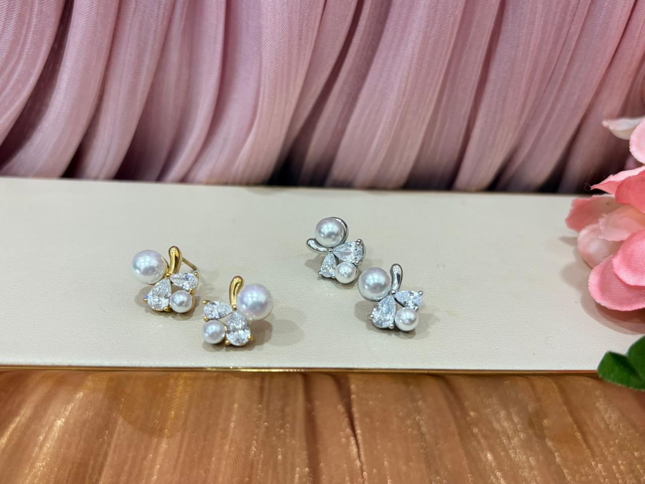 Aretes de acero inoxidable combinación de perlas con Zirconia